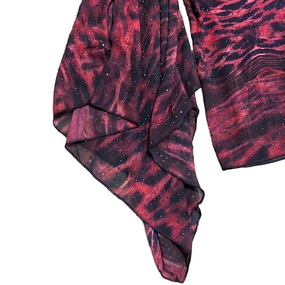 Grayse Women’s XS Elegant One Shoulder Sleeve Red & Black Evening Blouse Shirt - Picture 3 of 10